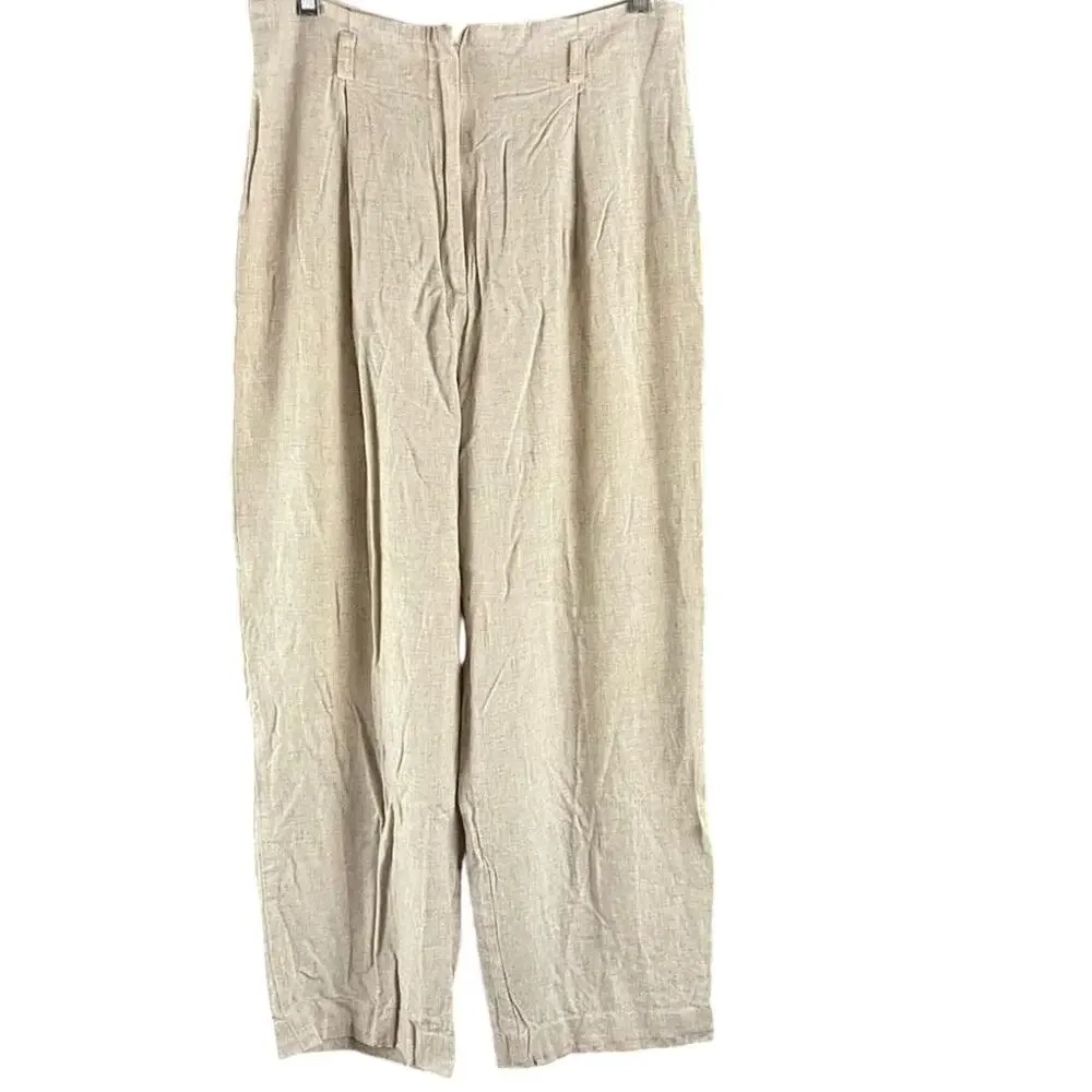 Vintage Ecru Brand High Waist Wide Leg Linen Blend Pants Size 13/14 Lagenlook